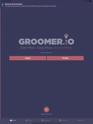 Screenshot of Groomer.io home screen