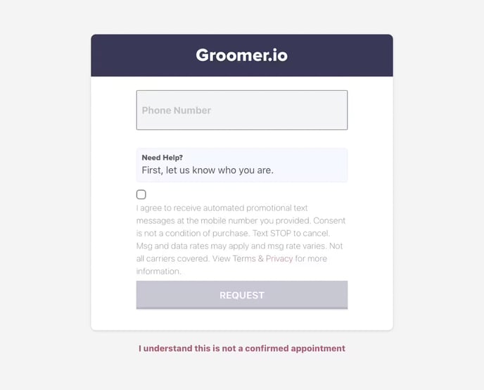 Online booking page intake form