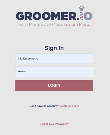 Groomer.io password login screen