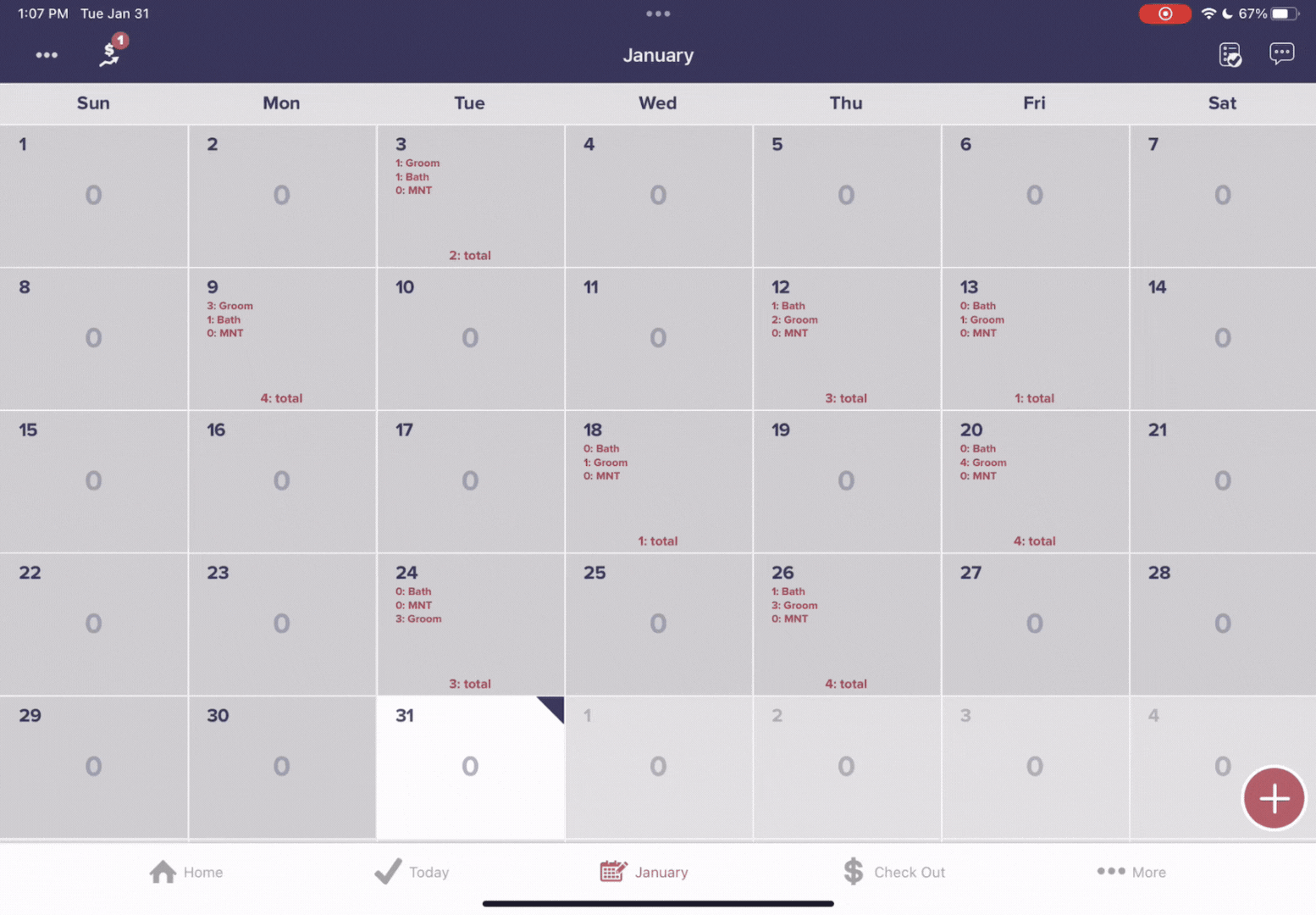 Calendar screen to add an appointment
