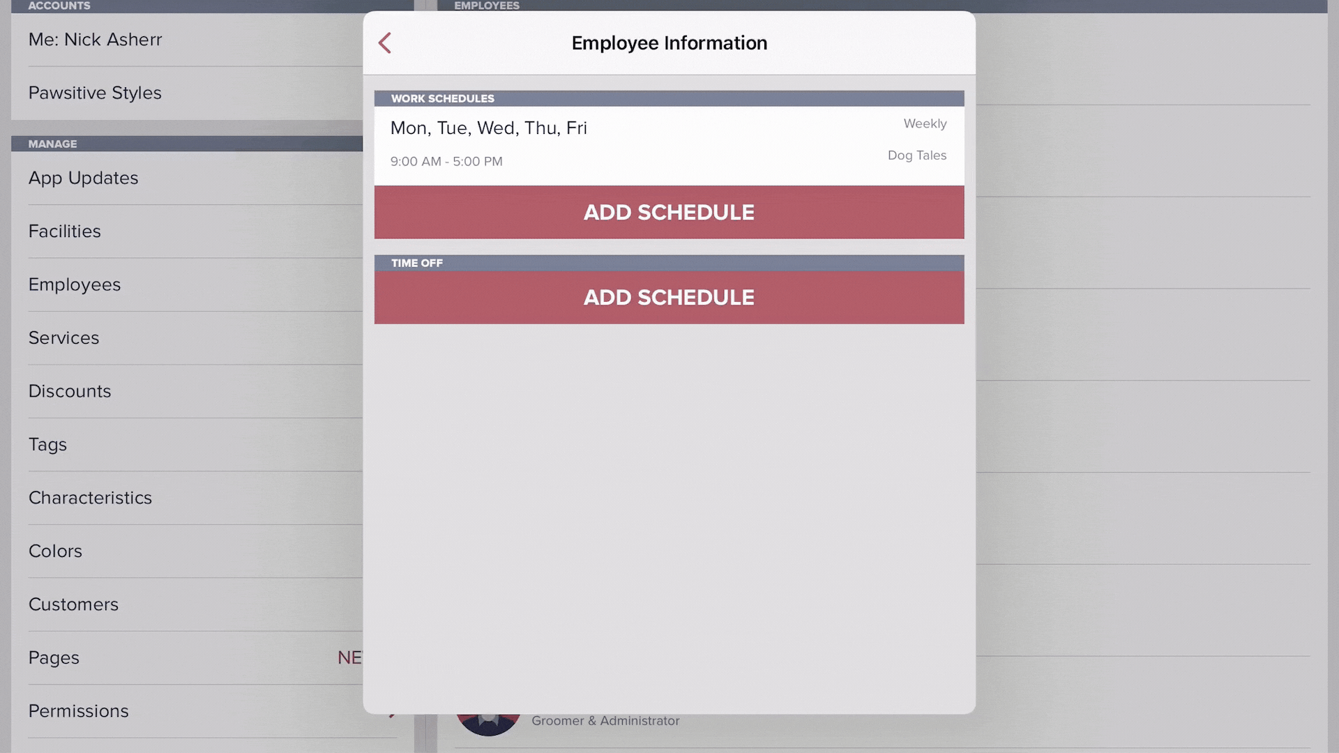 Adding appointments to the employee schedule